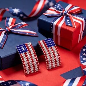 Patriotic American Flag Crystal Earrings
